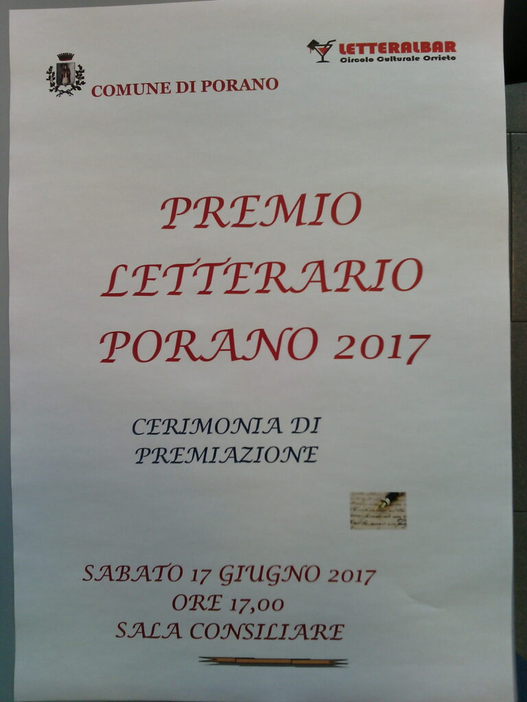 CERIMONIA PUBBLICA DI PREMIAZIONE “PREMIO LETTERARIO PORANO 2017”