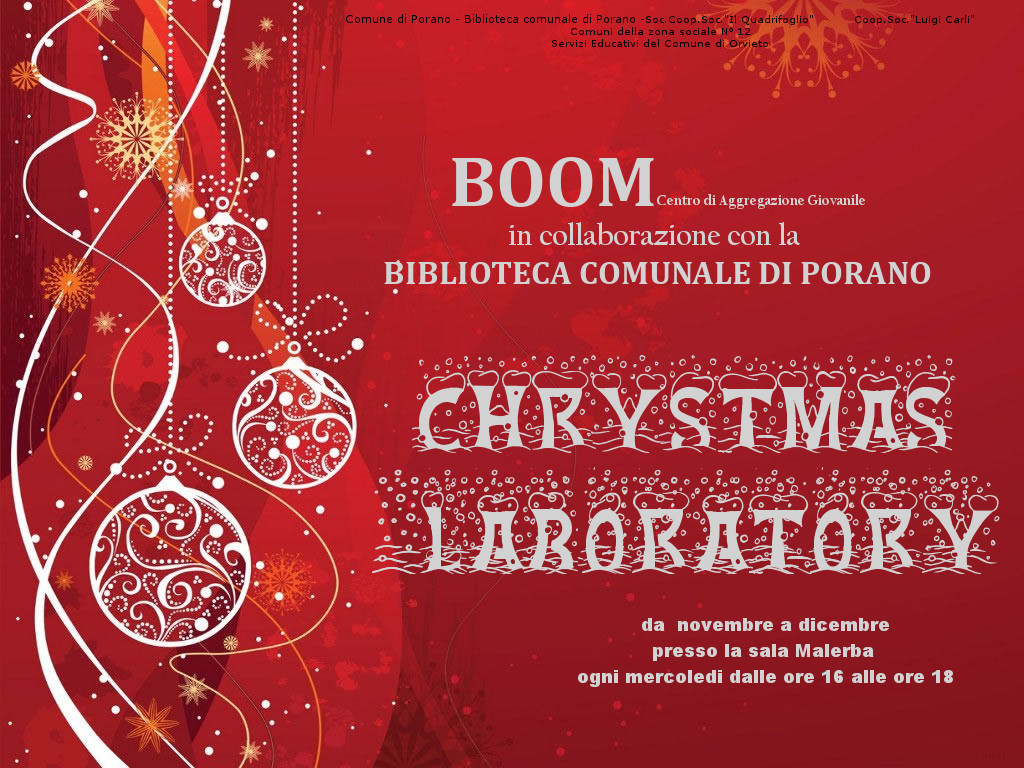 LABORATORI DI NATALE – BIBLIOTECA COMUNALE E CENTRO AGGREGAZIONE BOOM