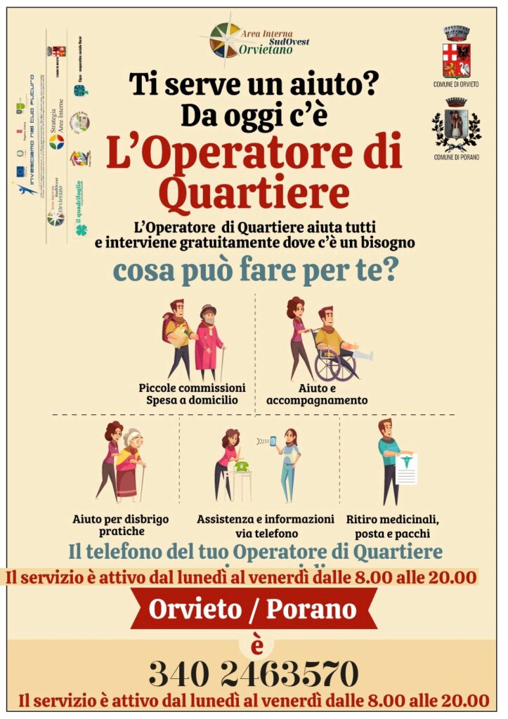 OPERATORE DI QUARTIERE – NUMERO UTILE PER RICHIESTA ATTIVAZIONE SERVIZIO PER I CITTADINI DEL COMUNE DI PORANO