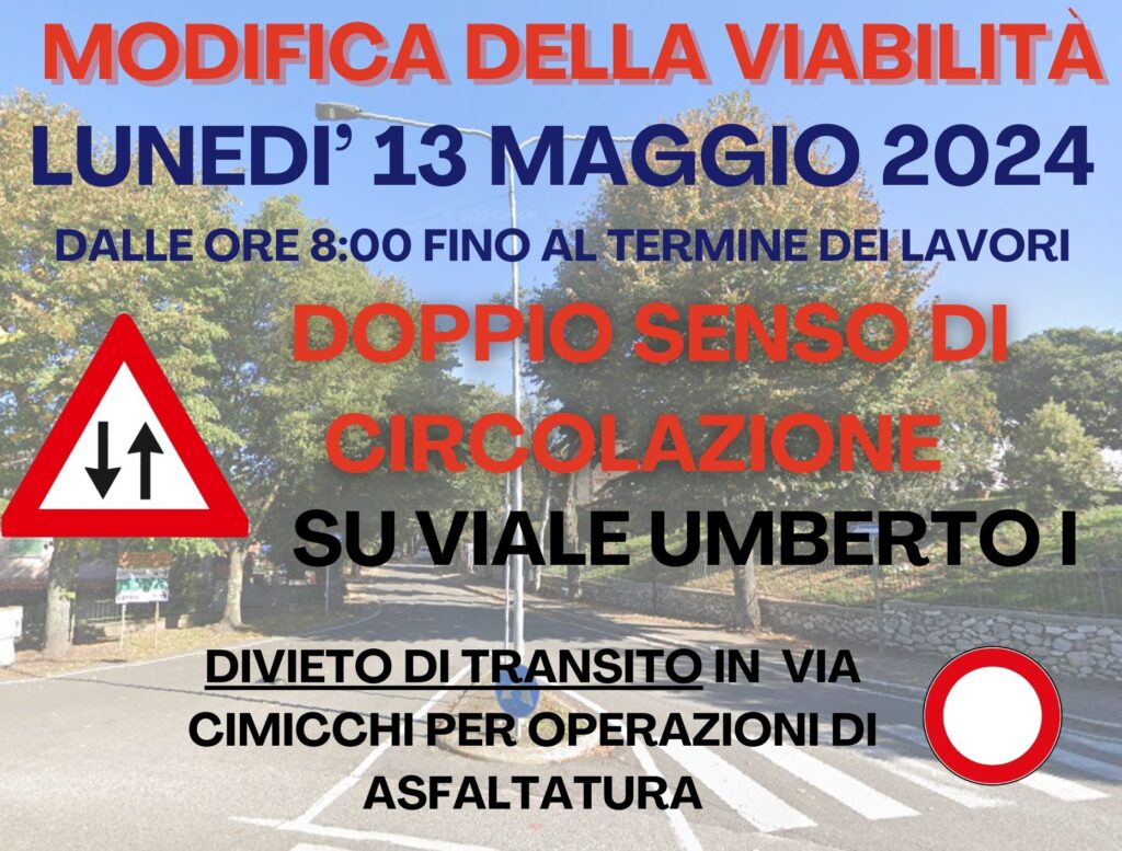 MODIFICA VIABILITA’ ISTITUZIONE DOPPIO SENSO DI MARCIA IN VIALE UMBERTO I