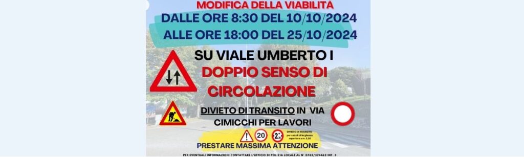 MODIFICA VIABILITA’ , ISTITUZIONE DOPPIO SENSO DI CIRCOLAZIONE SU VIALE UMBERTO I*